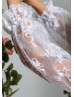 White Lace Glitter Tulle Slit Back Flower Girl Dress